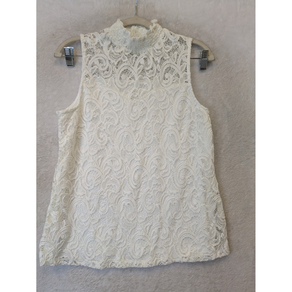 Perseption‎ Concept Lace Top Women's S Cream Mock Neck Sleeveless